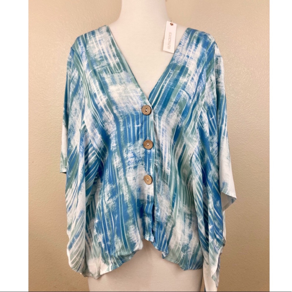 OLIVIACEOUS TIE DYE PRINT KIMONO SLEEVE BLOUSE SIZE MEDIUM